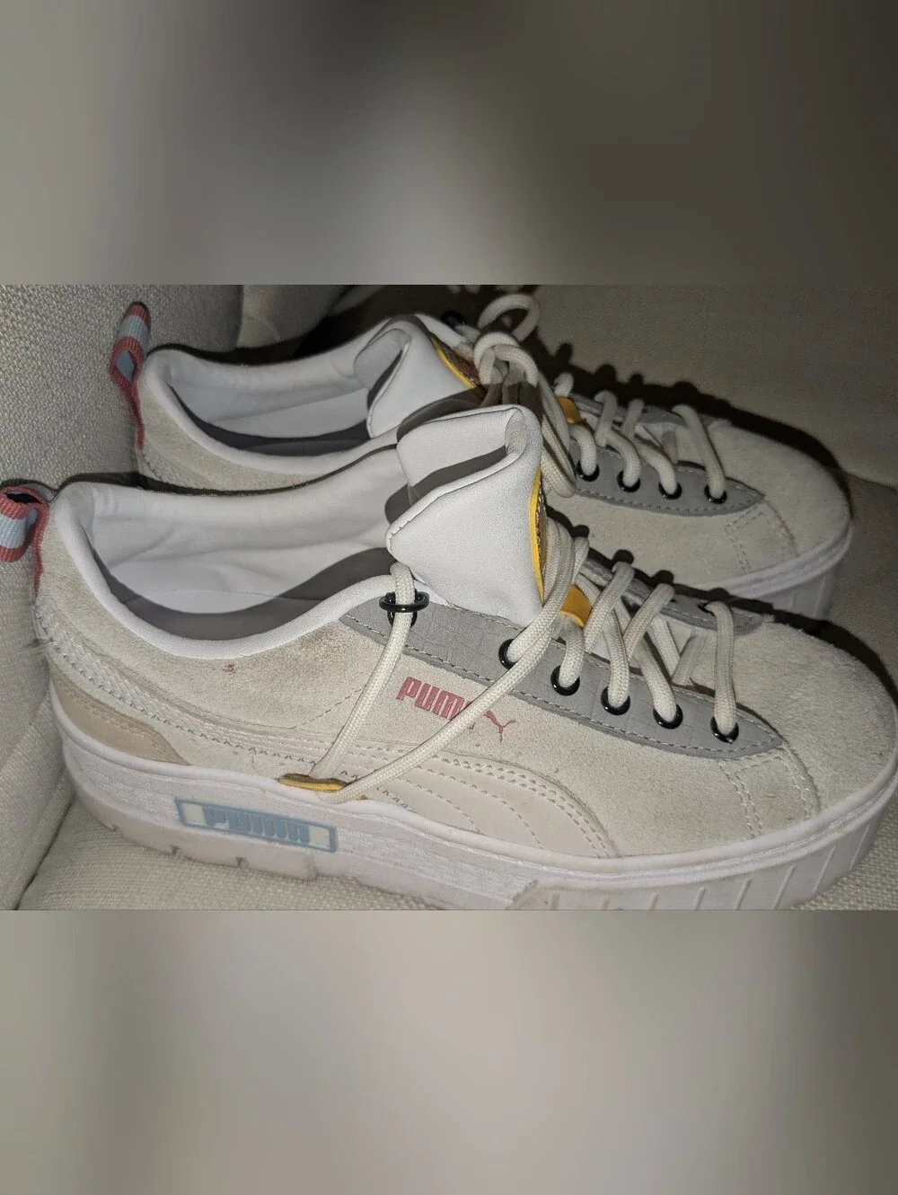 Puma Women's Cream & White Casual Platform Suede Sneakers